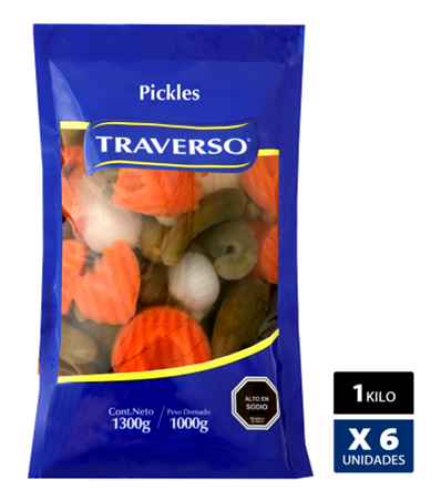 ENCURTIDOS PICKLES 6x1000gr  BOLSA TRAVERSO