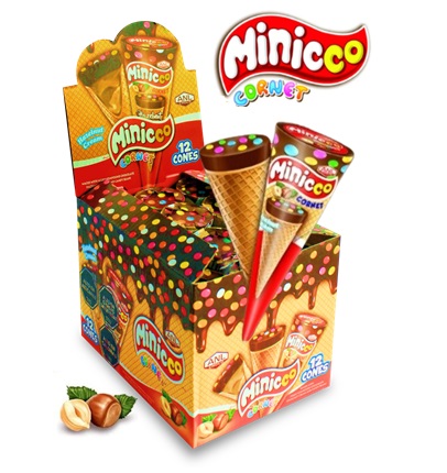 CONO RELLENO CREMA DE AVELLANA MINICCO DISPLAY 12X25 GRS.