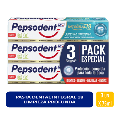 PASTA DENTAL INTEGRAL 18 LIMP. PROFUNDA PEPSODENT 3X75 ML
