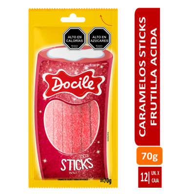 CARAMELO STICKS FRUTILLA  ACIDO DOCILE 70 GRS.